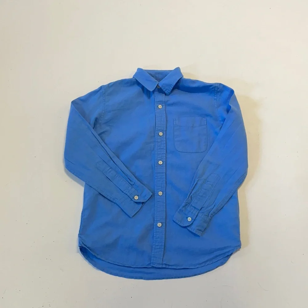 Gap Kids boys M (8) blue linen blend button down long sleeve shirt